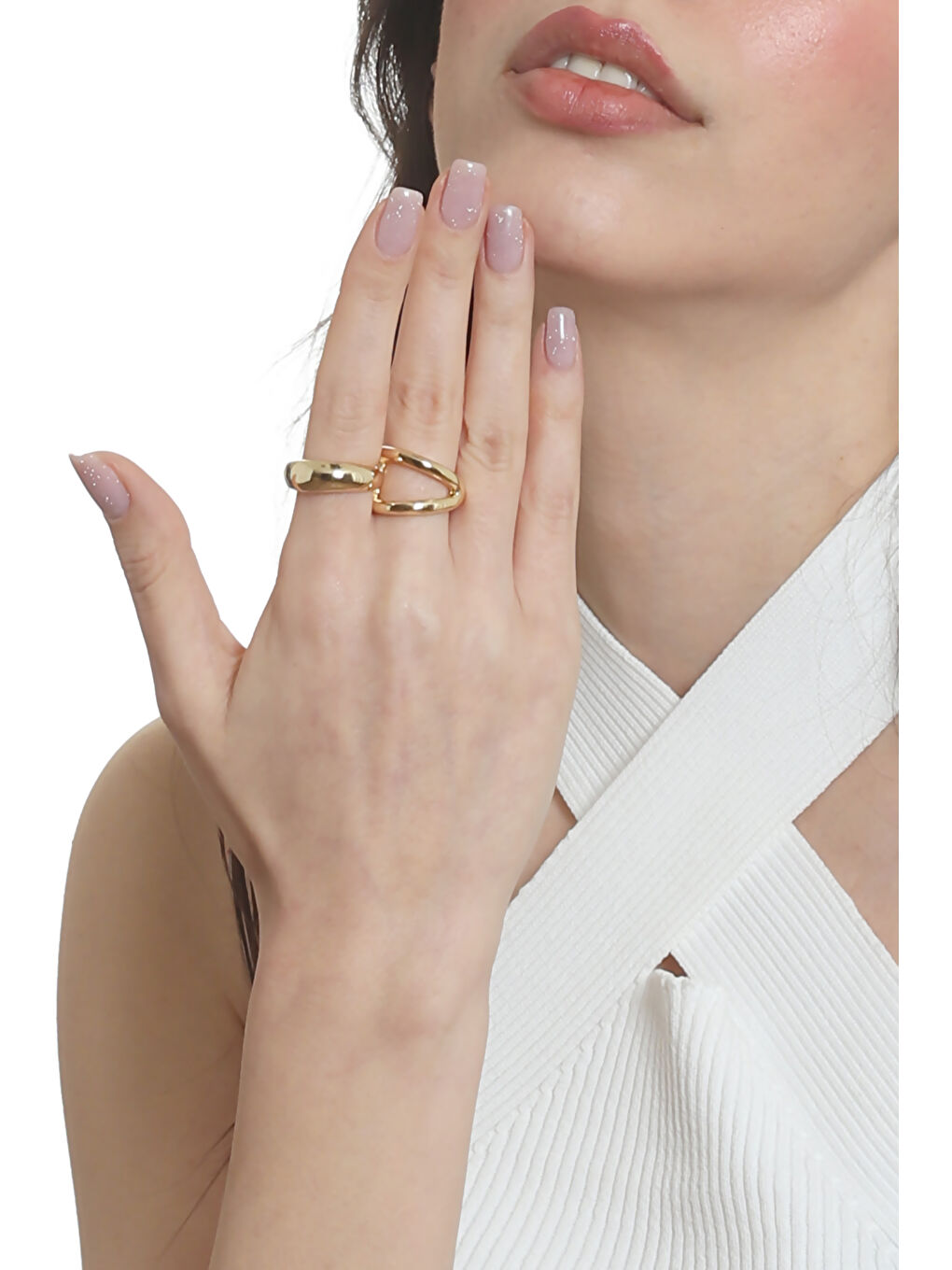 Sarı Kadın İki Parmak Tasarım Yüzük-2