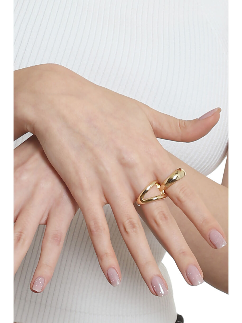 Sarı Kadın İki Parmak Tasarım Yüzük-3