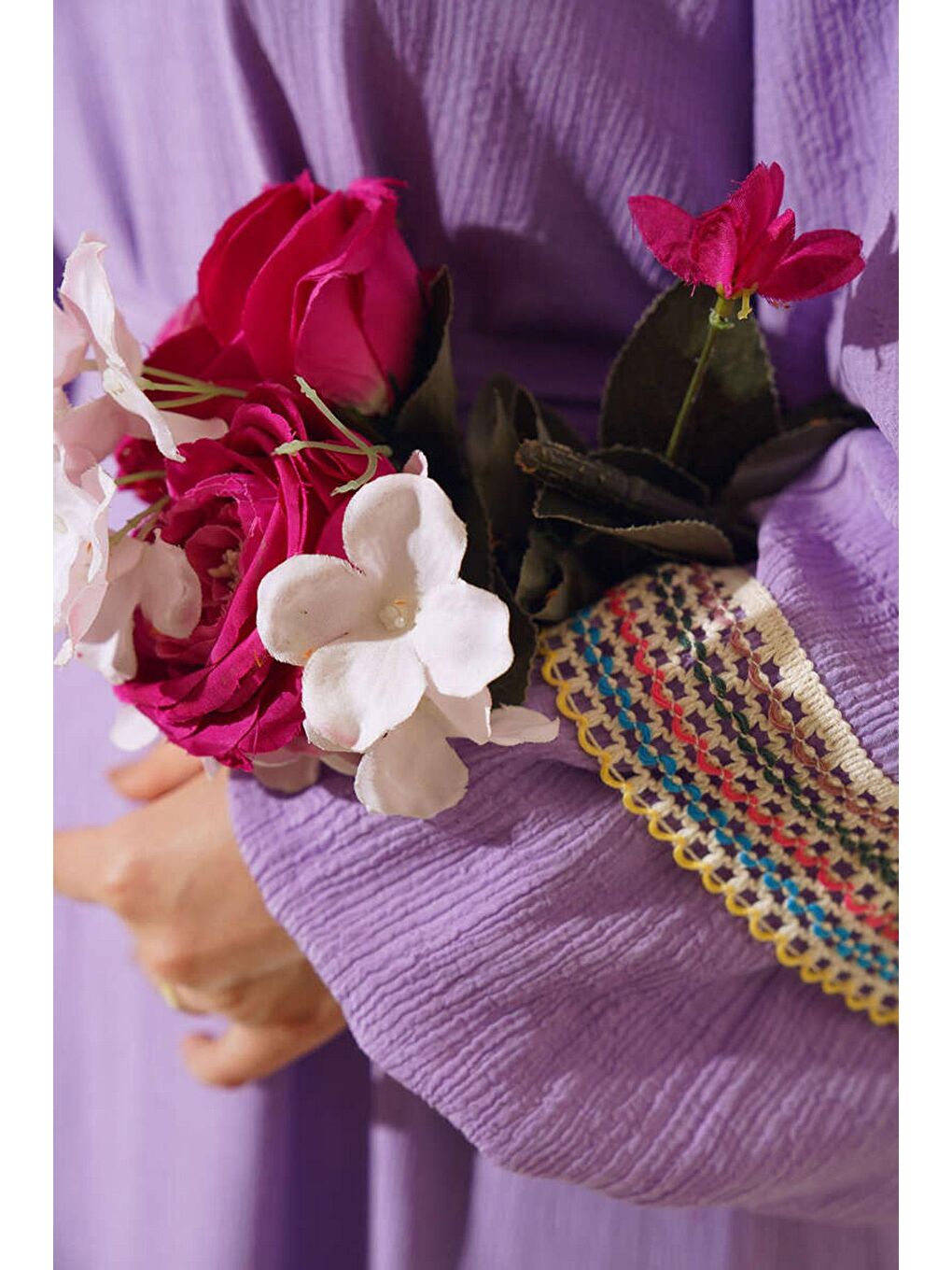 2470 Uzun Tesettür Elbise - Lila-2