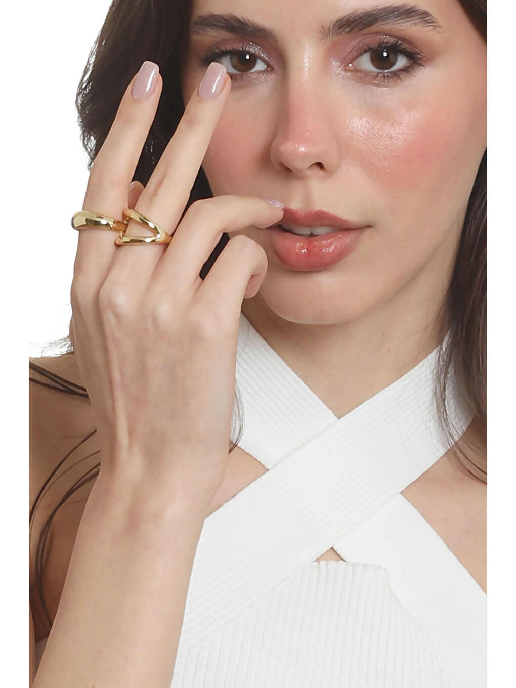 Sarı Kadın İki Parmak Tasarım Yüzük-5