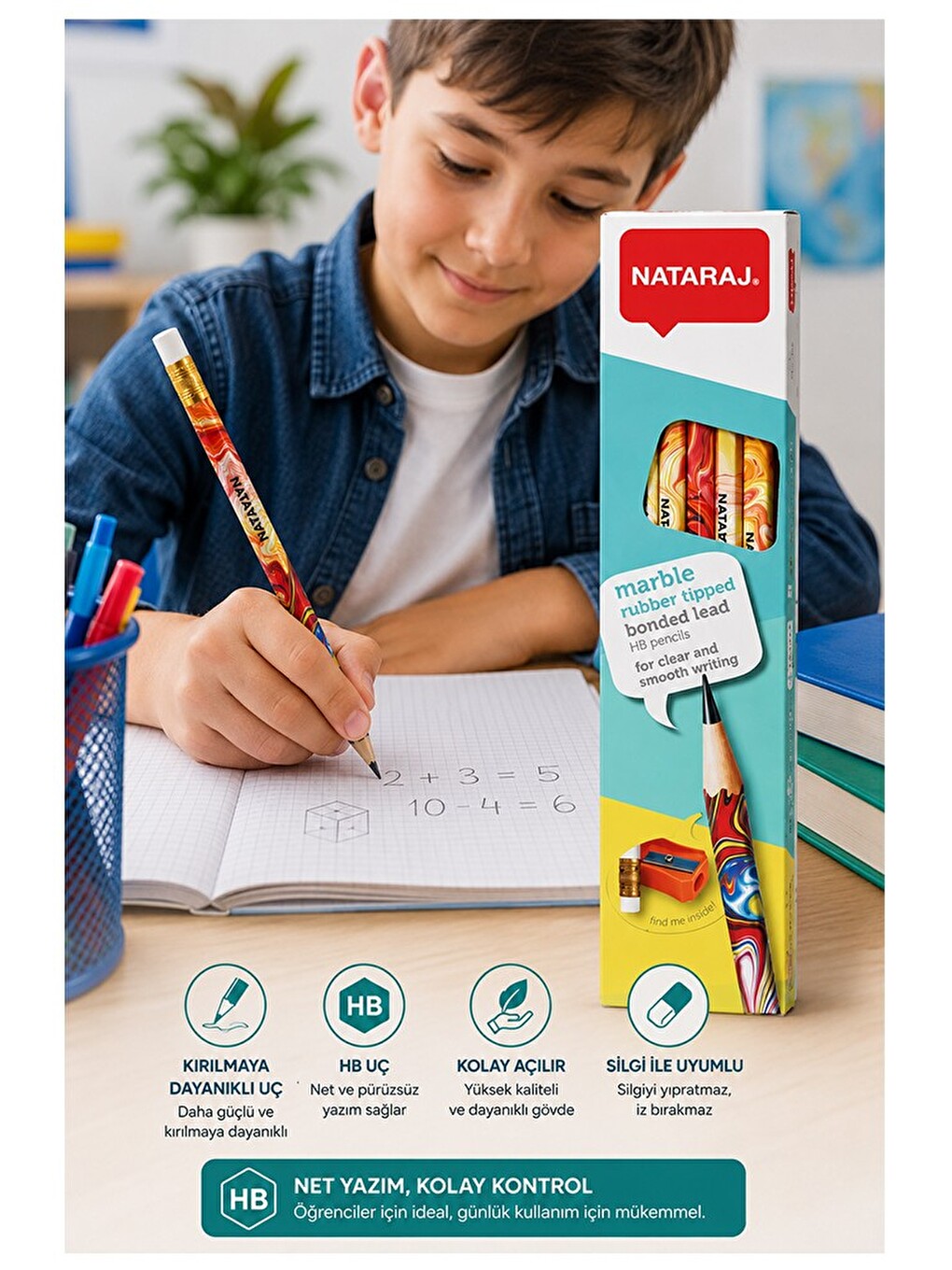 Kurşun Kalem Hb 1 Düzine Kalemtraş Silgi Hediyeli Nataraj Kurşun Kalem Mermer Desen 1 Düzine-1