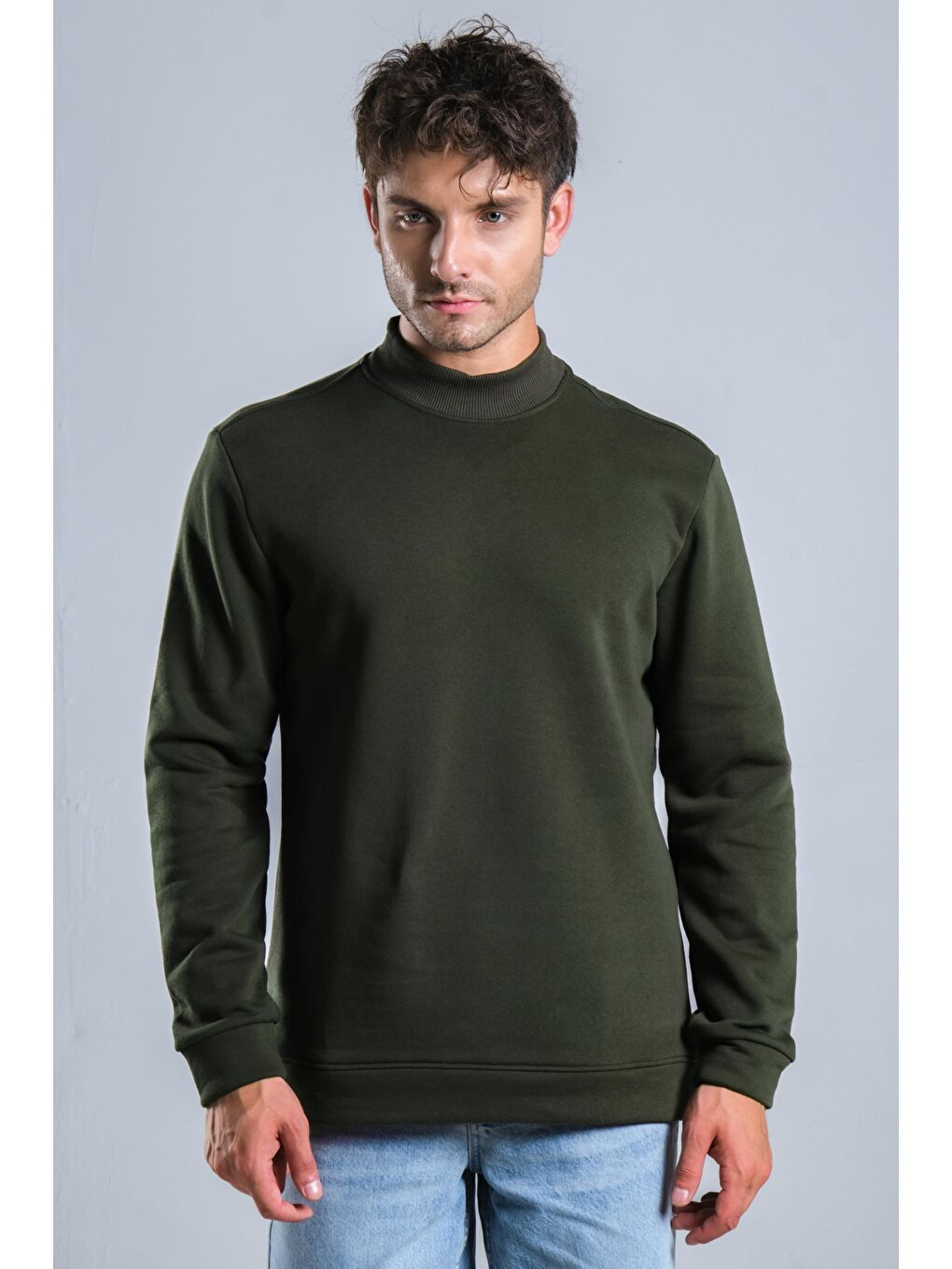 Haki Balıkçı Yaka Şardonlu 3 İplik Sweat MAR ÖR325