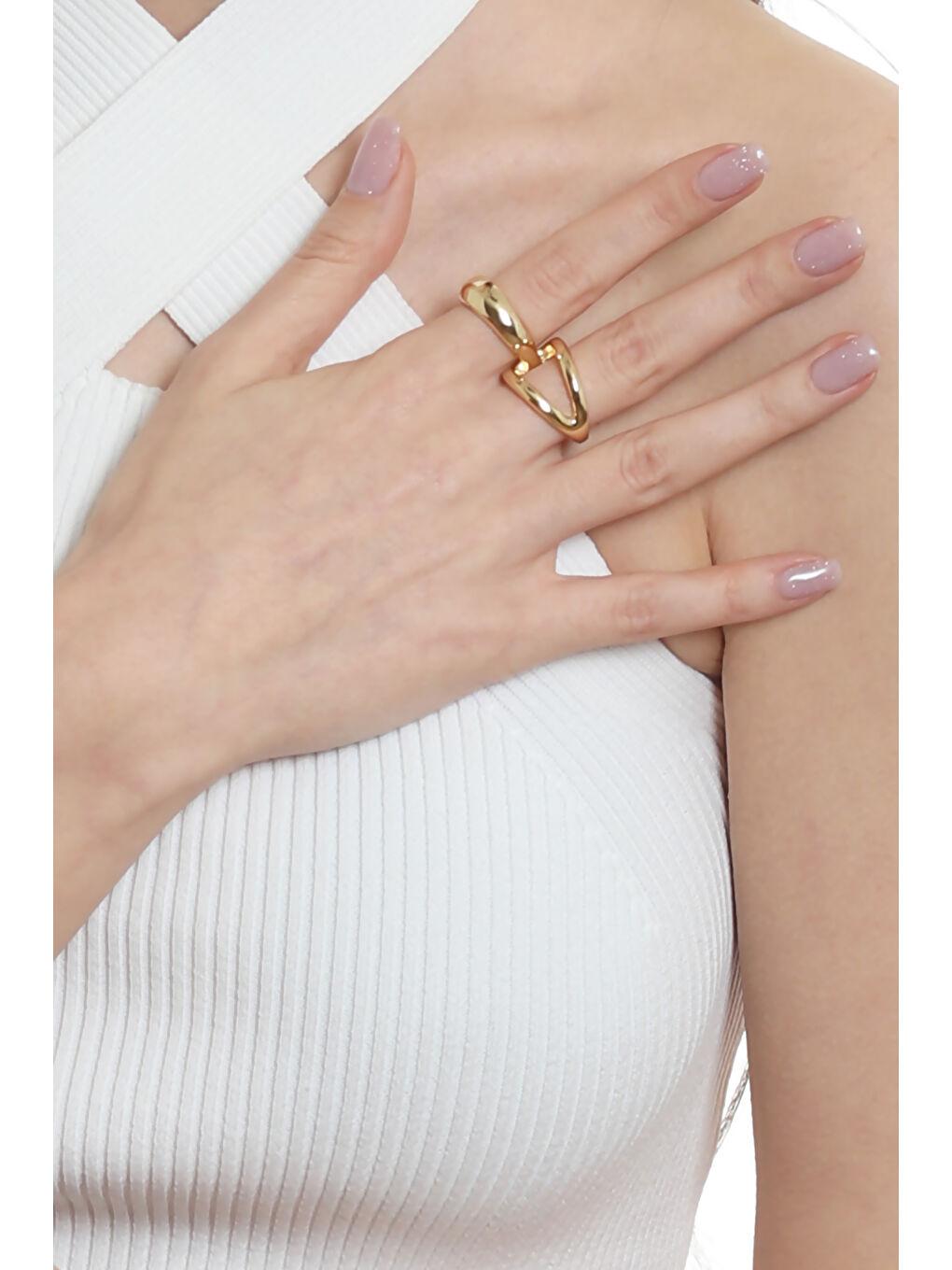 Sarı Kadın İki Parmak Tasarım Yüzük-6