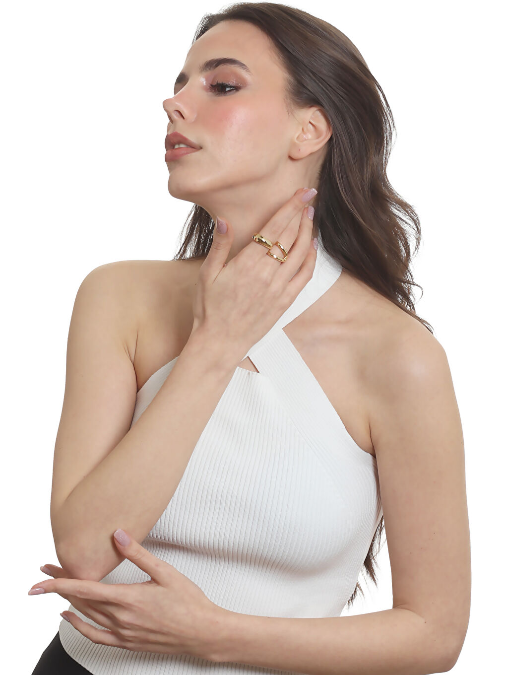 Sarı Kadın İki Parmak Tasarım Yüzük-8