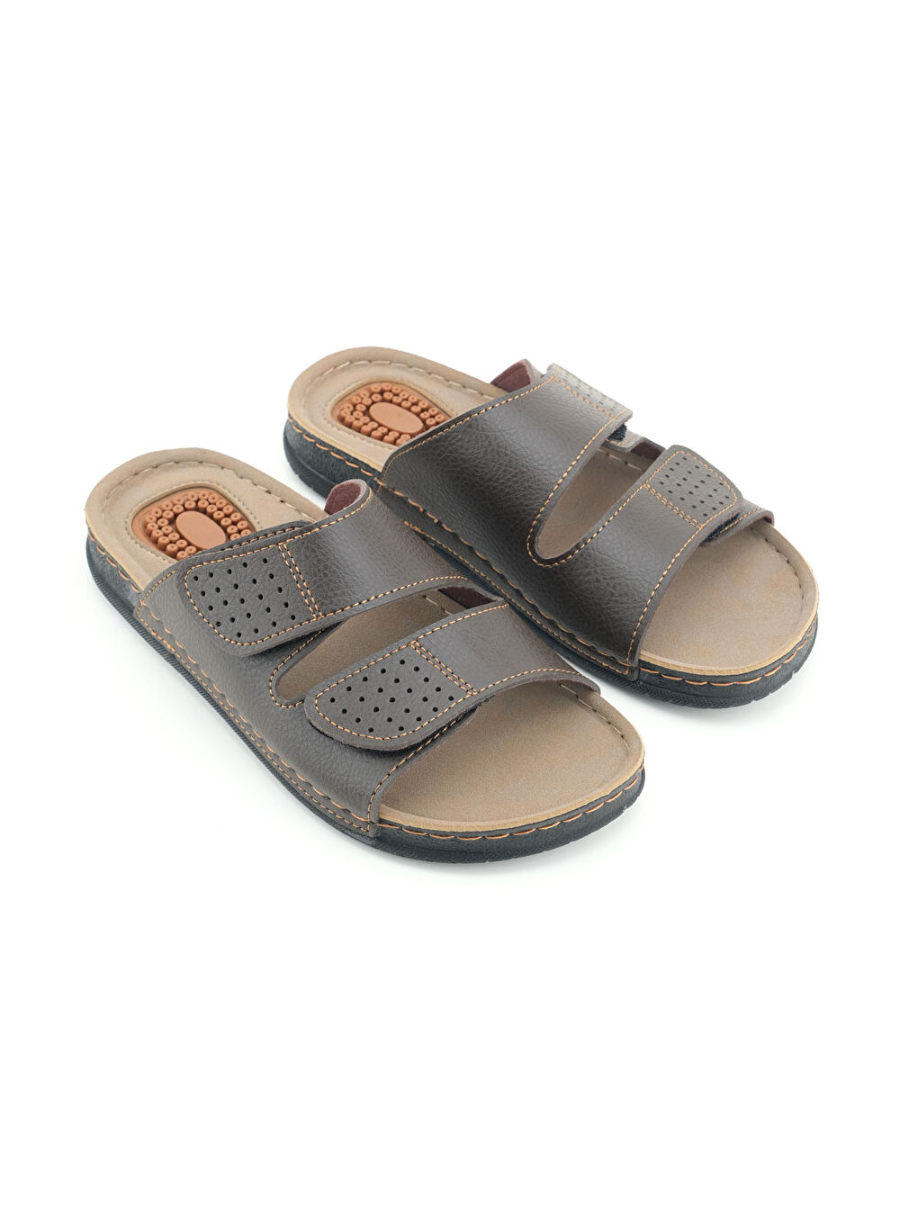 Kahverengi Yazlık İki Toka Ayarlanabilir Masaj Taban Erkek Terlik-2