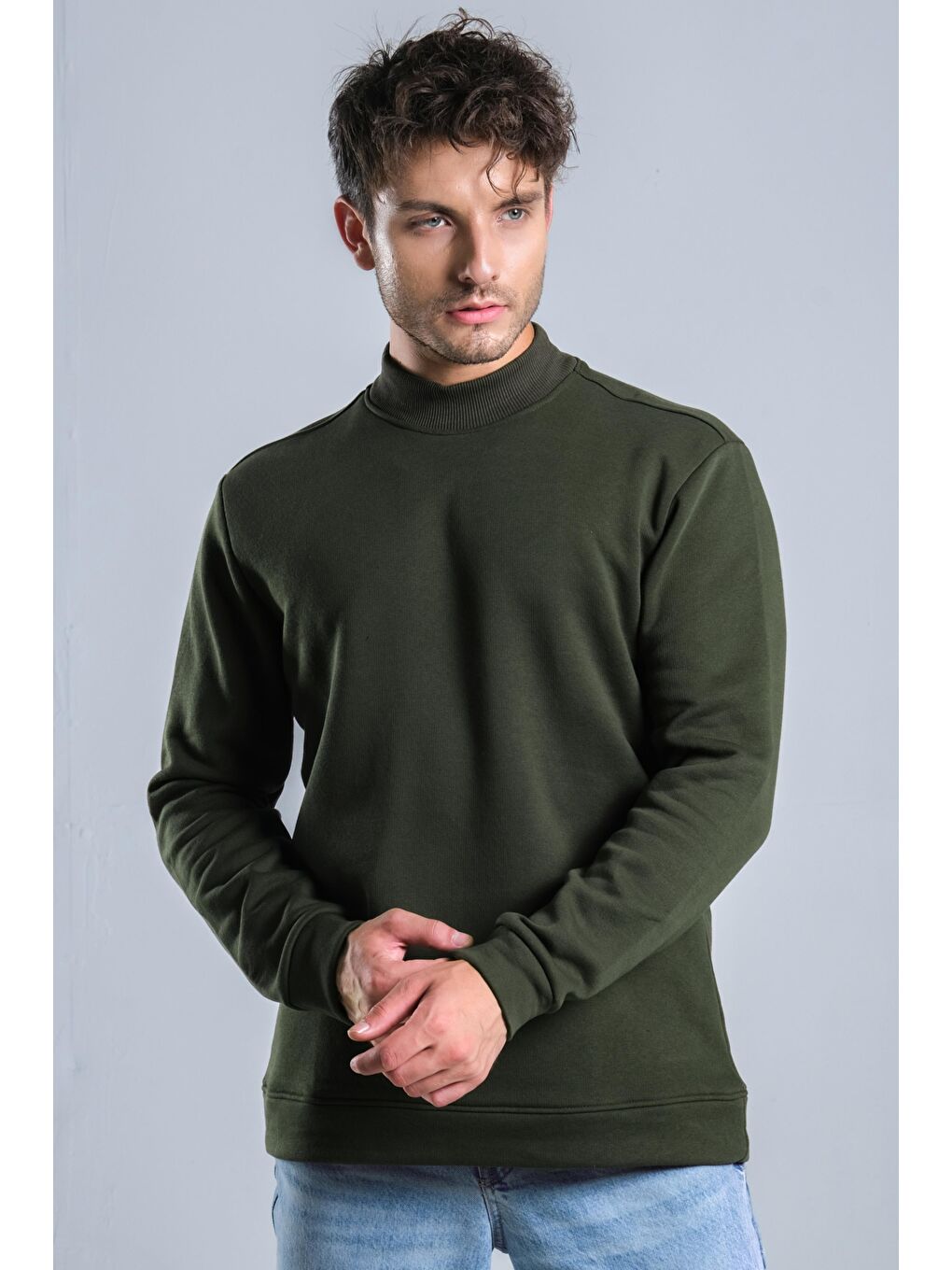 Haki Balıkçı Yaka Şardonlu 3 İplik Sweat MAR ÖR325-1