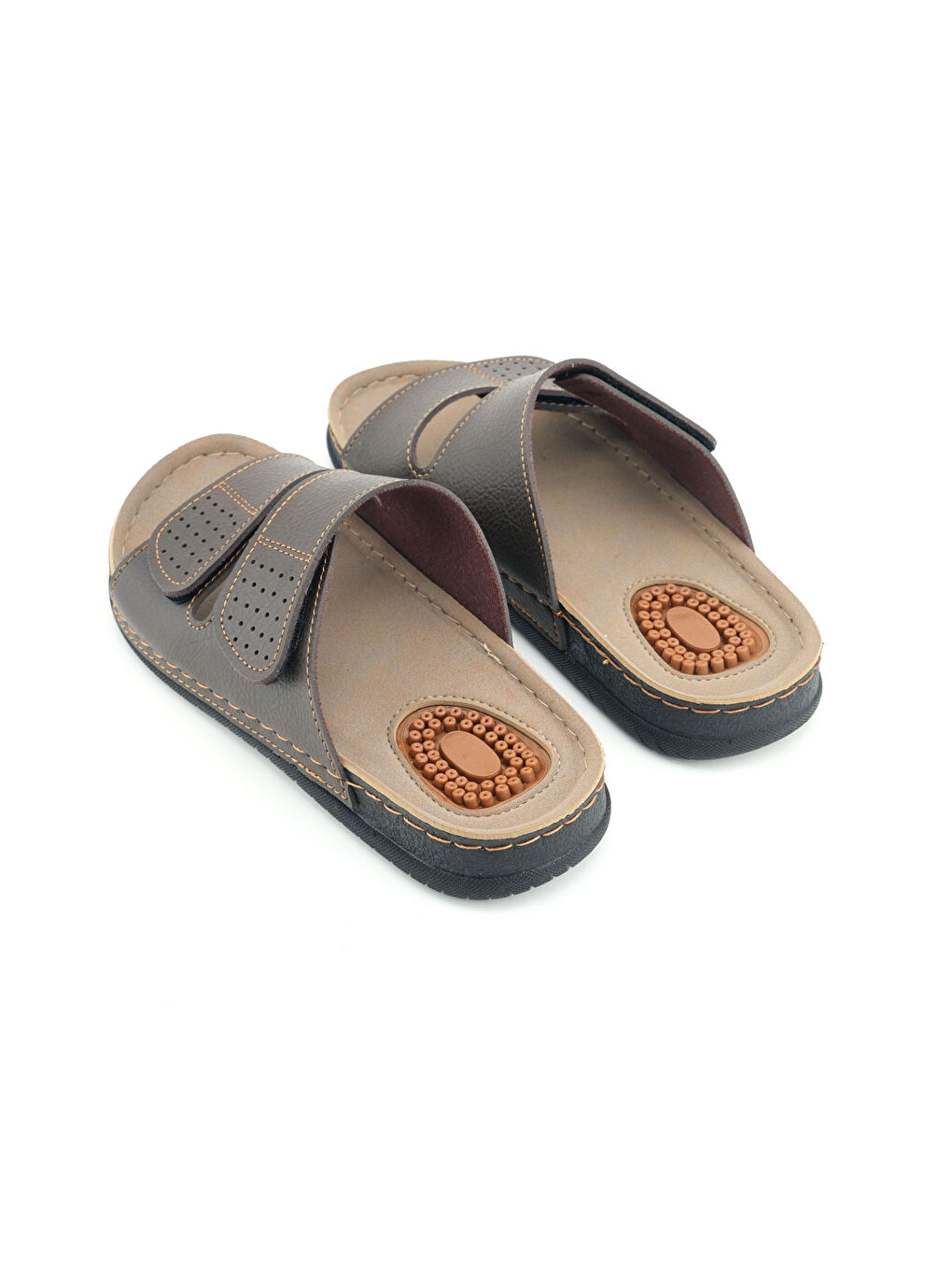 Kahverengi Yazlık İki Toka Ayarlanabilir Masaj Taban Erkek Terlik-3