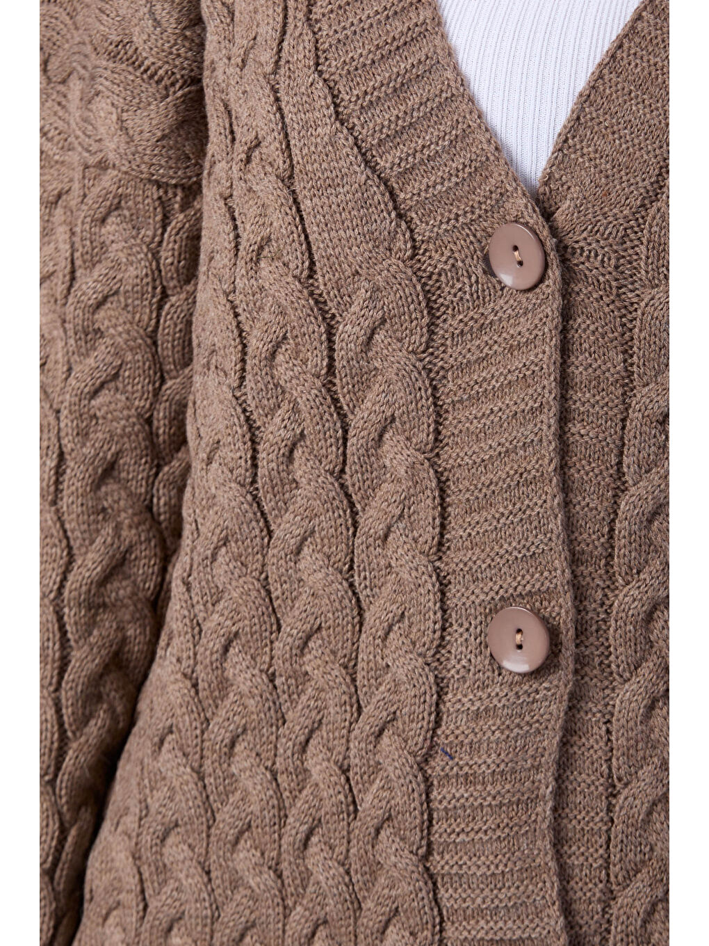 Bej Örgülü Triko Hırka Vizon - 27657-4