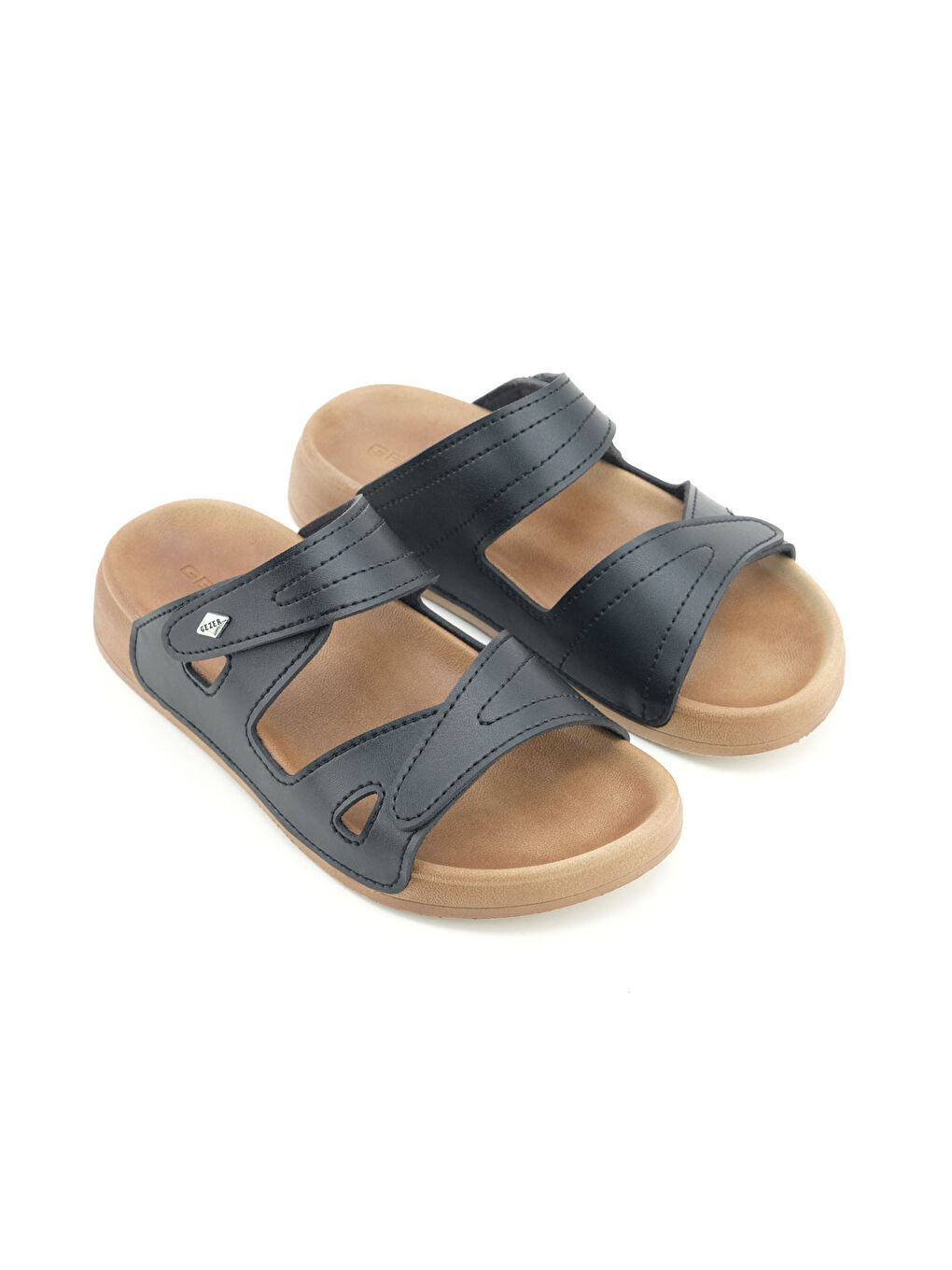 Siyah Kadın Yazlık Suni Deri Cırt Cırtlı Ayarlanabilir Rahat Taban Günlük Terlik-2