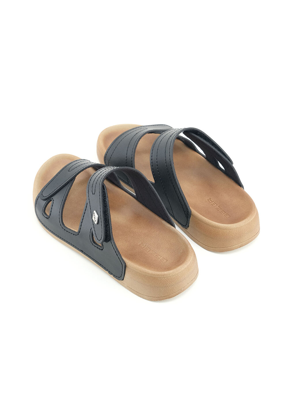 Siyah Kadın Yazlık Suni Deri Cırt Cırtlı Ayarlanabilir Rahat Taban Günlük Terlik-3