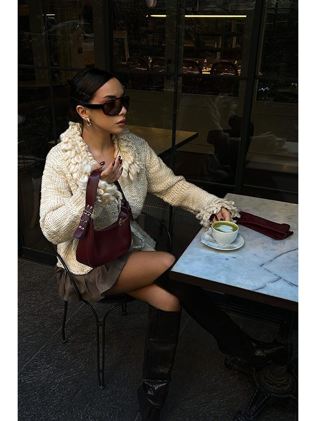 Muse Oval Baget Çanta Bordo-6