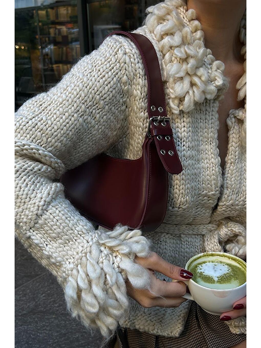 Muse Oval Baget Çanta Bordo-7