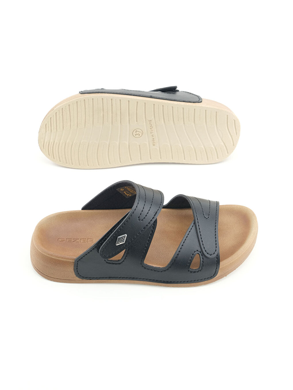 Siyah Kadın Yazlık Suni Deri Cırt Cırtlı Ayarlanabilir Rahat Taban Günlük Terlik-4