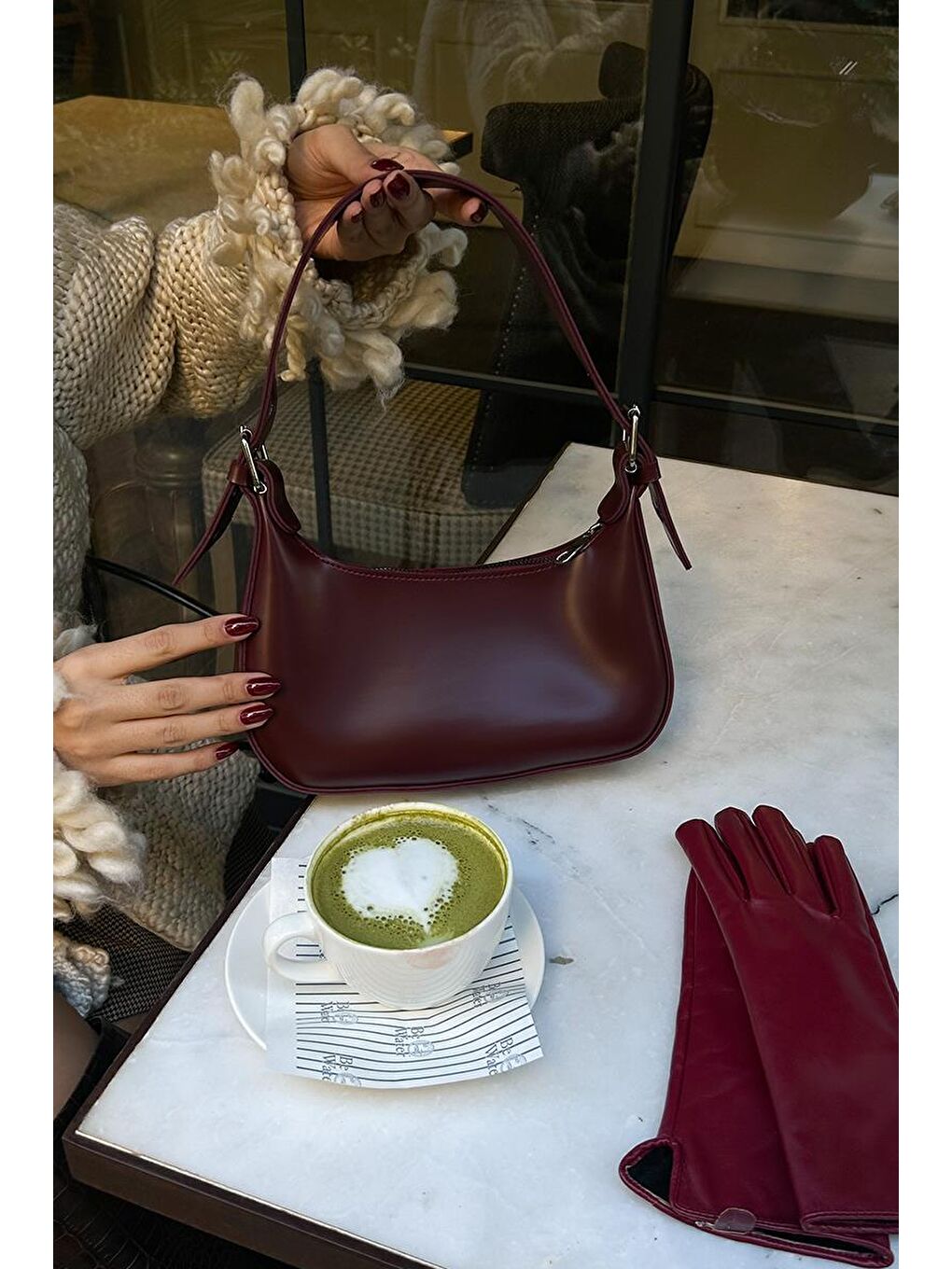 Muse Oval Baget Çanta Bordo-10