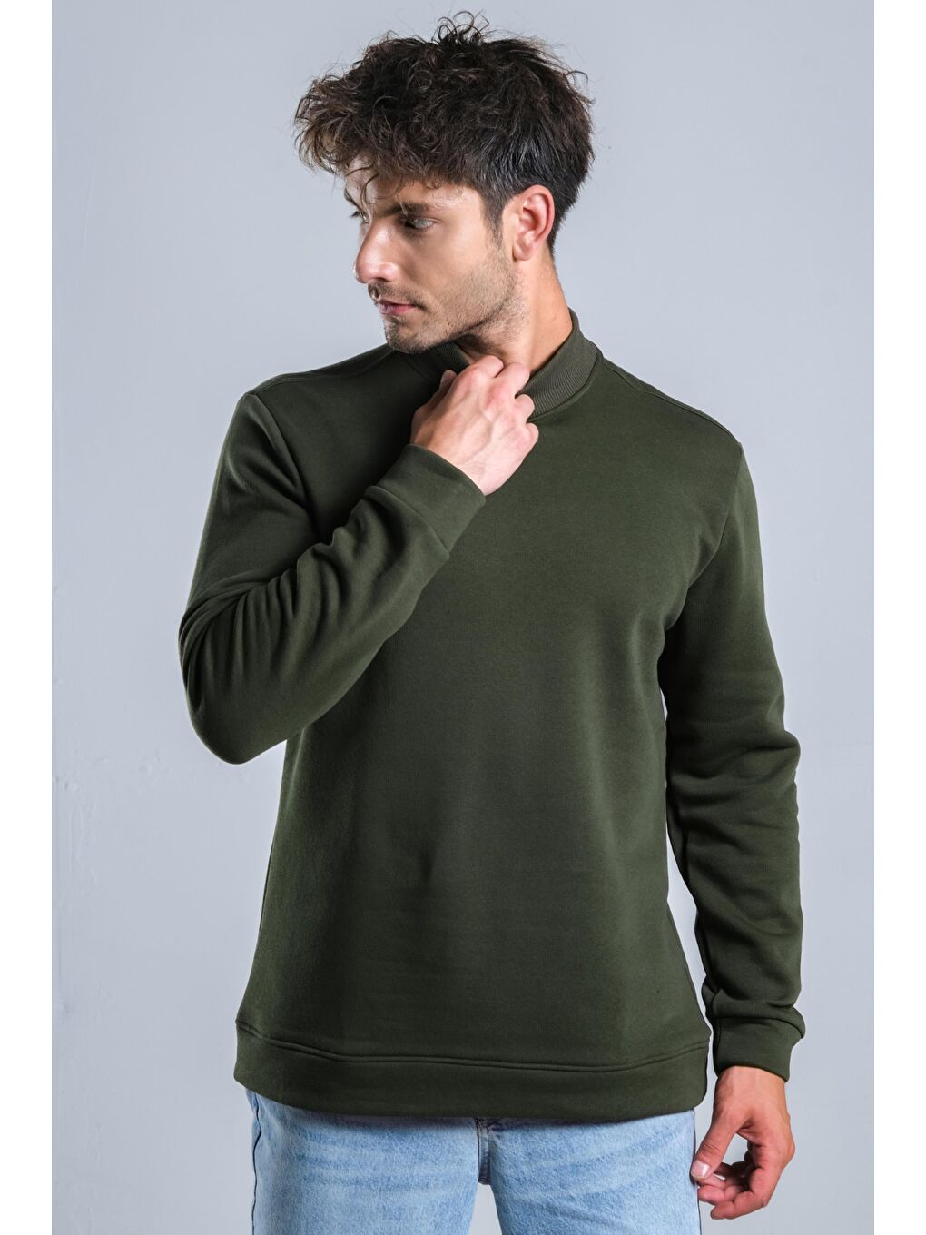 Haki Balıkçı Yaka Şardonlu 3 İplik Sweat MAR ÖR325-2