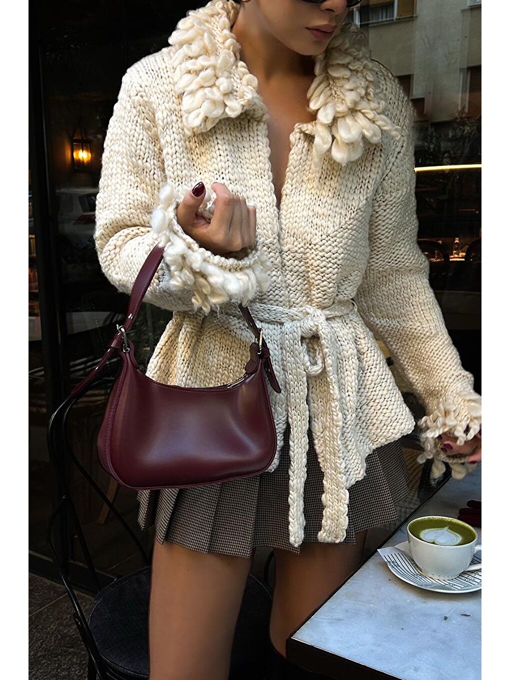 Muse Oval Baget Çanta Bordo-11