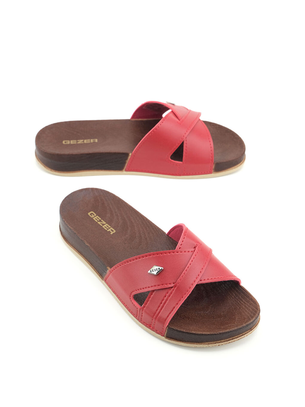 Kırmızı Kadın Yazlık Suni Deri Rahat Taban Günlük Terlik