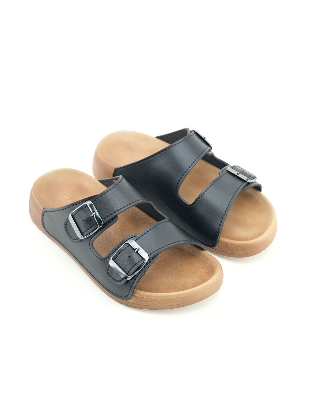 Siyah Kadın Yazlık Suni Deri İki Kemer Cırt Cırtlı Ayarlanabilir Rahat Taban Günlük Terlik-2