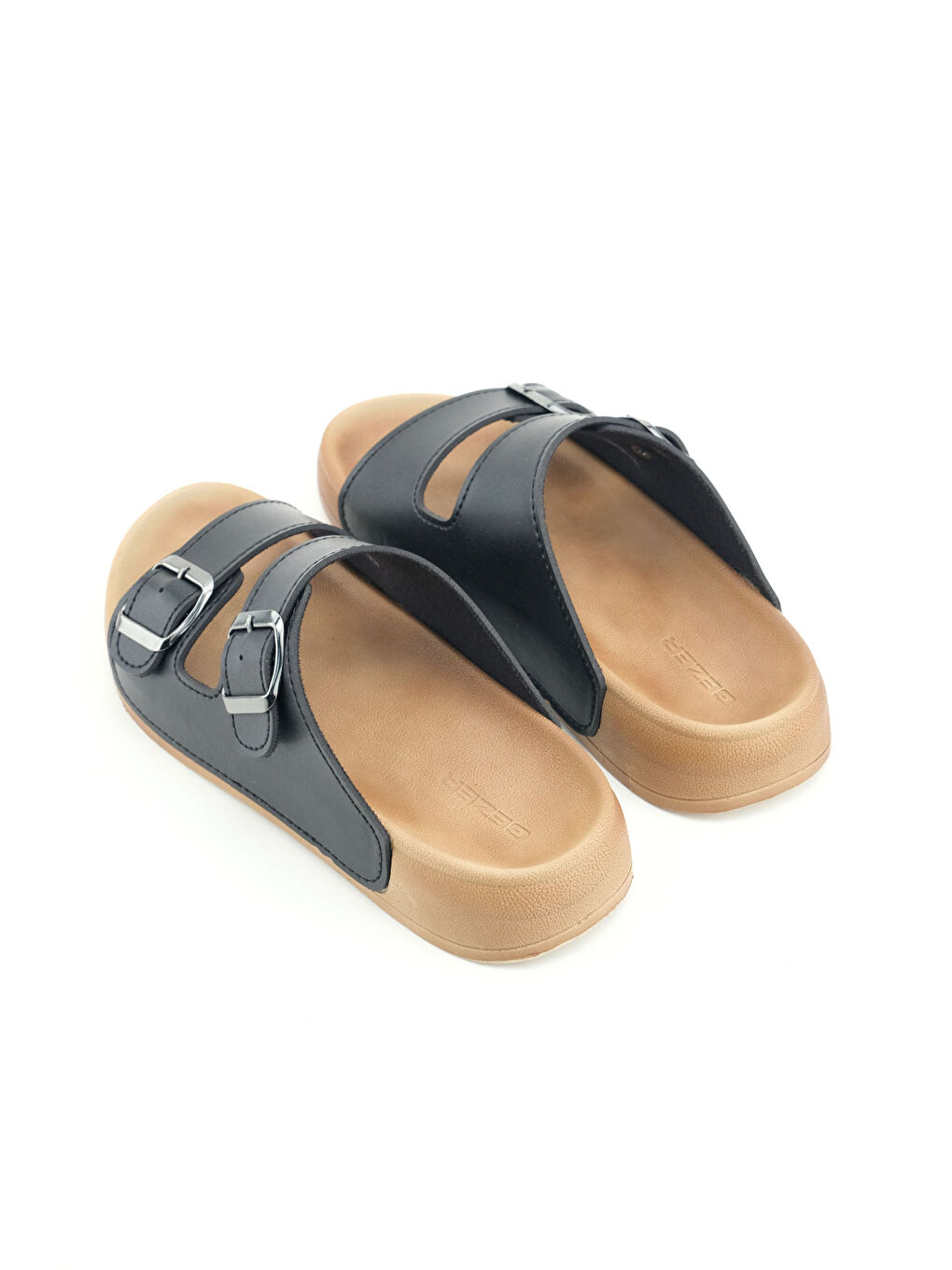 Siyah Kadın Yazlık Suni Deri İki Kemer Cırt Cırtlı Ayarlanabilir Rahat Taban Günlük Terlik-3