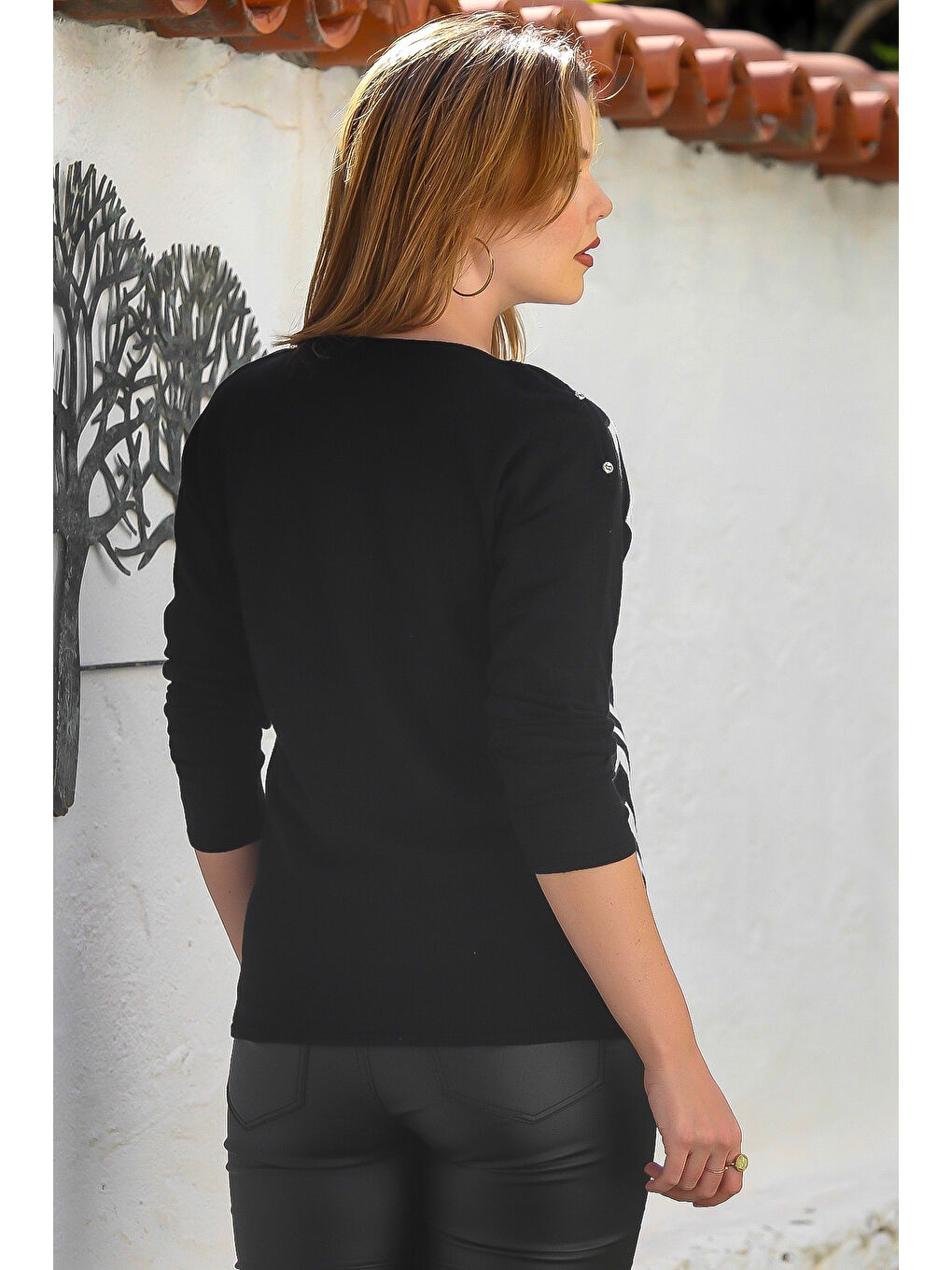 Gri Melanj Kayık Yaka Uzun Kol Zigzag Desenli Casual Triko Kazak 65 60-7