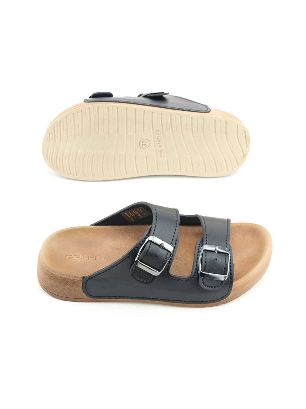 Siyah Kadın Yazlık Suni Deri İki Kemer Cırt Cırtlı Ayarlanabilir Rahat Taban Günlük Terlik-4