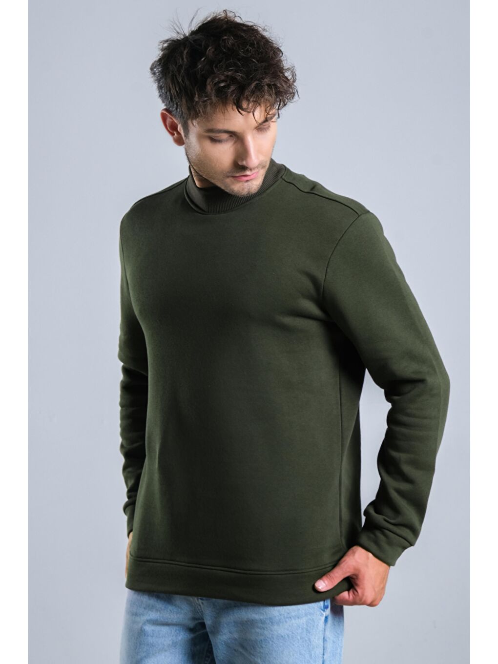 Haki Balıkçı Yaka Şardonlu 3 İplik Sweat MAR ÖR325-3