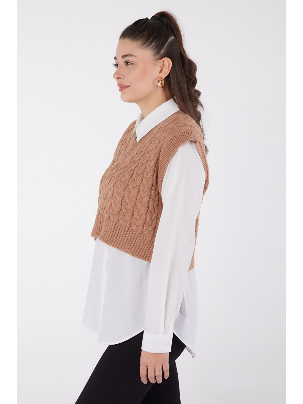 Bej Mini Salaş Triko Süveter Vizon - 27646-3