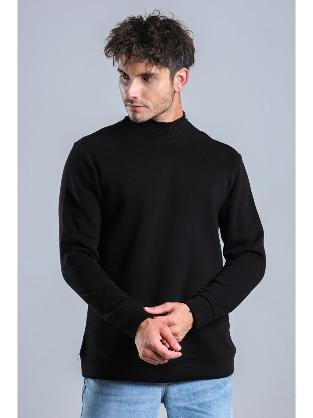 Siyah Balıkçı Yaka Şardonlu 3 İplik Sweat MAR ÖR325-1