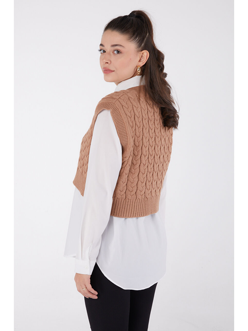 Bej Mini Salaş Triko Süveter Vizon - 27646-4