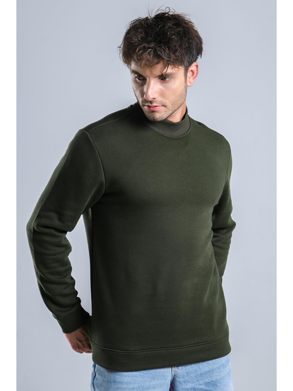 Haki Balıkçı Yaka Şardonlu 3 İplik Sweat MAR ÖR325-4