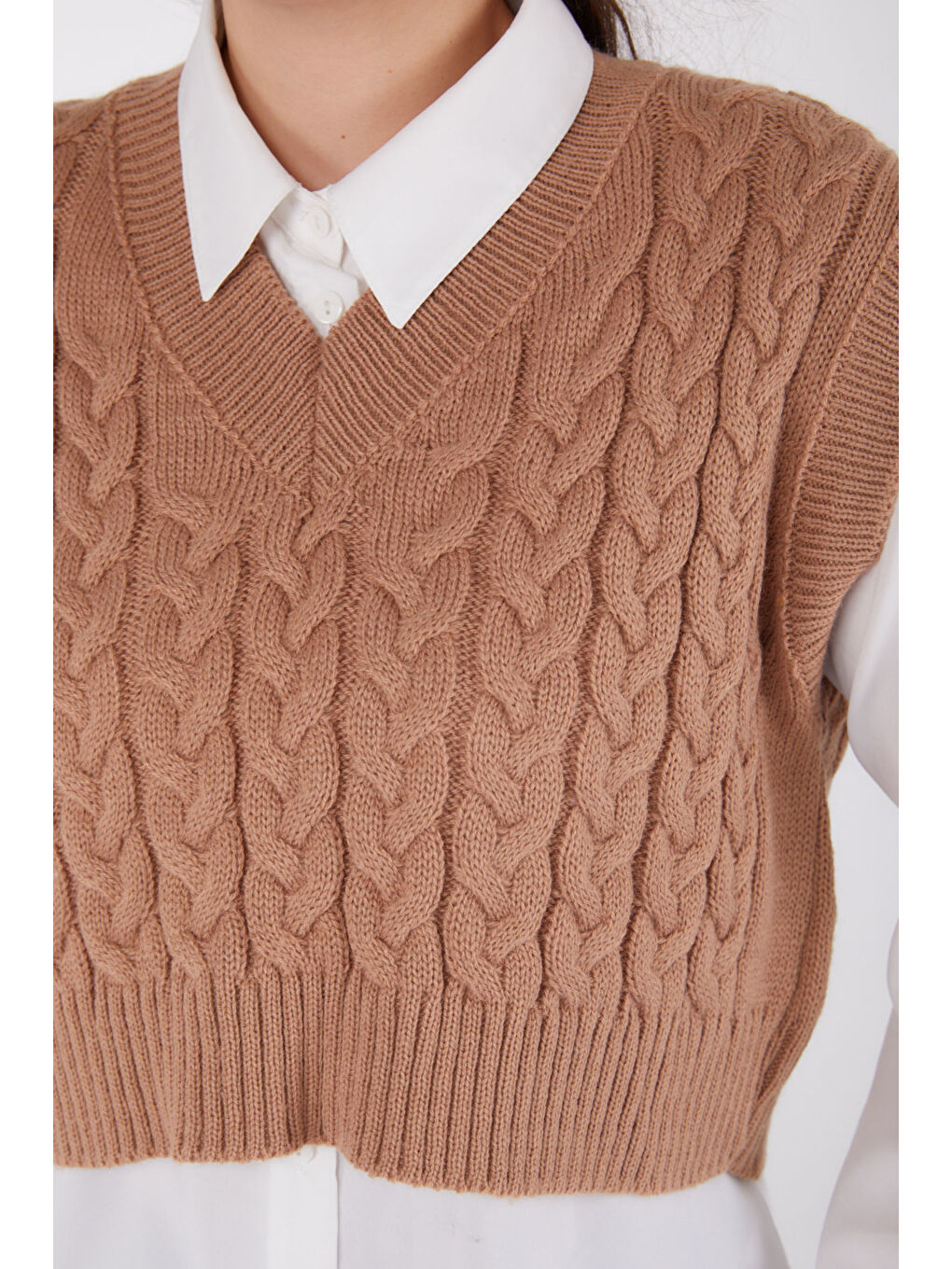 Bej Mini Salaş Triko Süveter Vizon - 27646-5