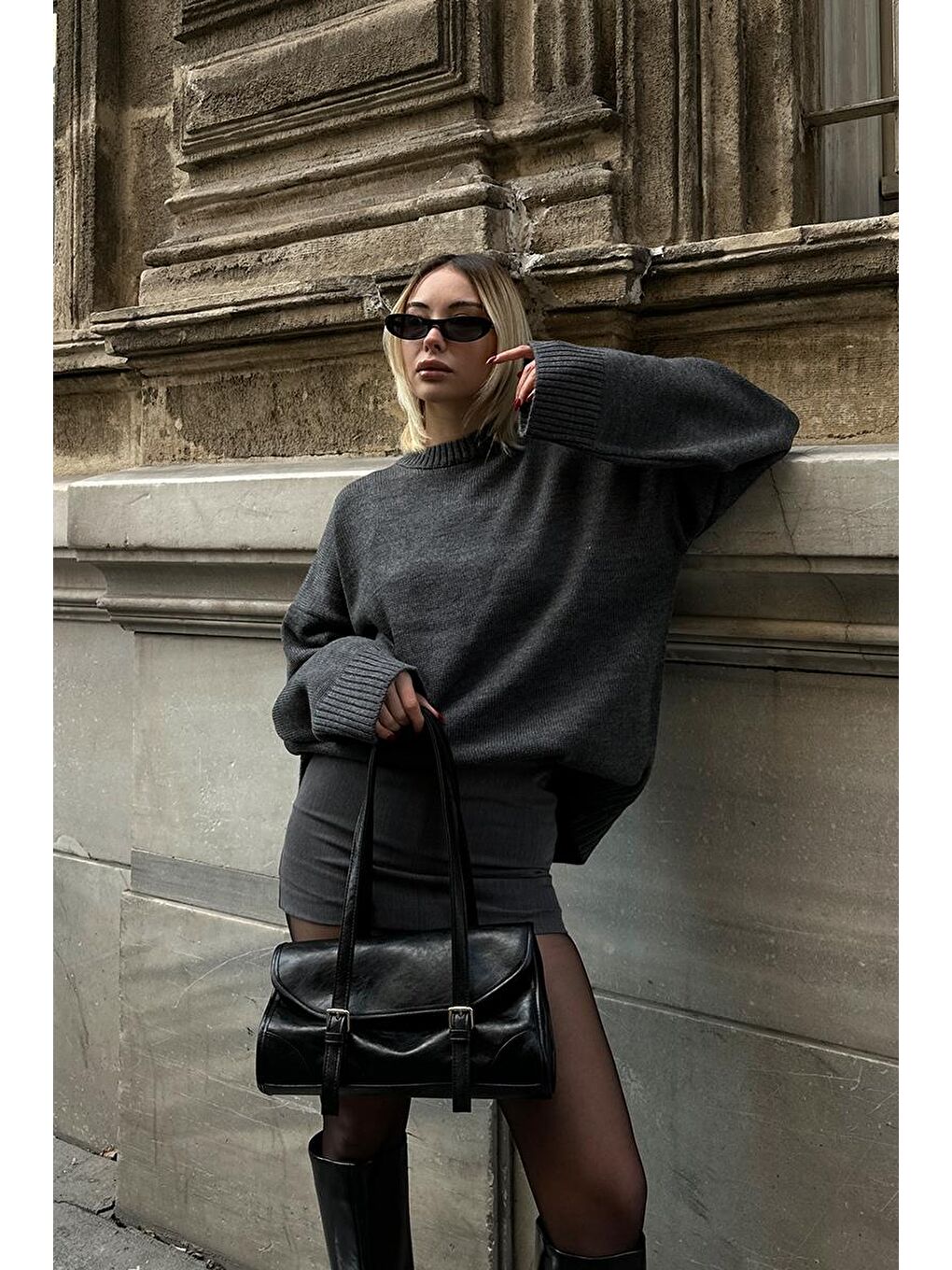 Lue Vintage Baget Çanta Siyah-7