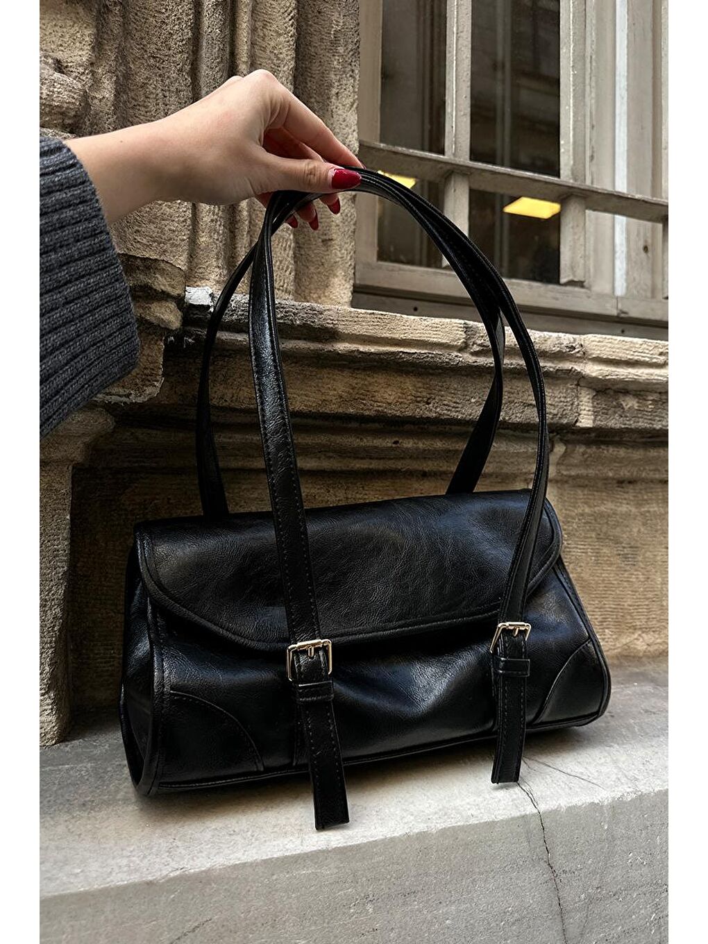 Lue Vintage Baget Çanta Siyah-8