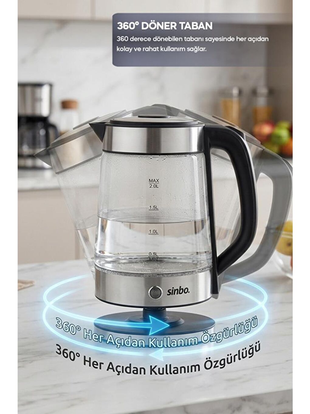 STM-5990 2’si 1 Arada Çay Makinesi ve Kettle 2.0 L + 1.2 L Cam Demlik-4