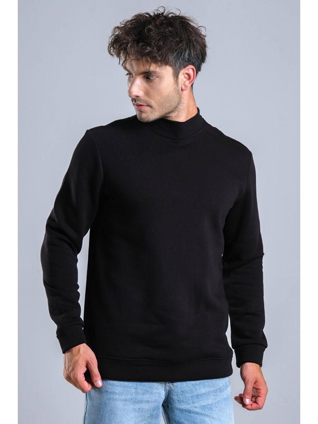Siyah Balıkçı Yaka Şardonlu 3 İplik Sweat MAR ÖR325-3