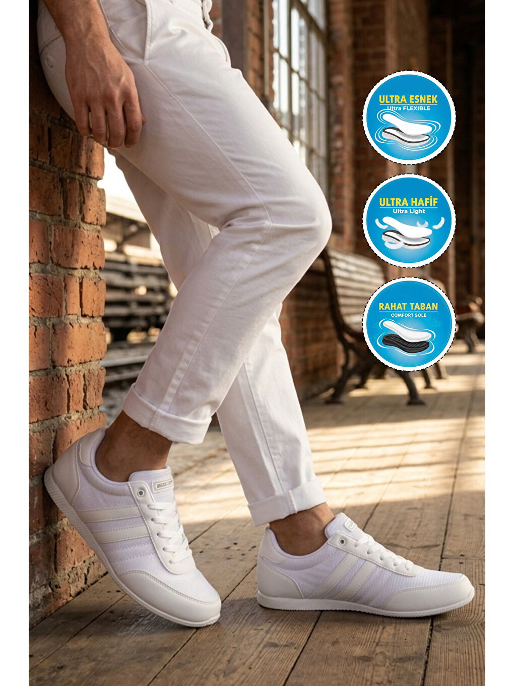 Beyaz Bağcıklı Hafif Esnek Erkek Spor Ayakkabı BST-2086 M-2