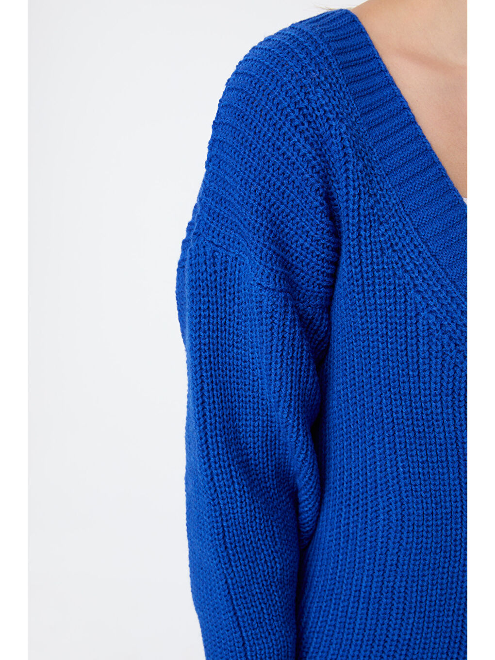 Mavi Düğmeli Mini Triko Hırka Saks - 27626-7