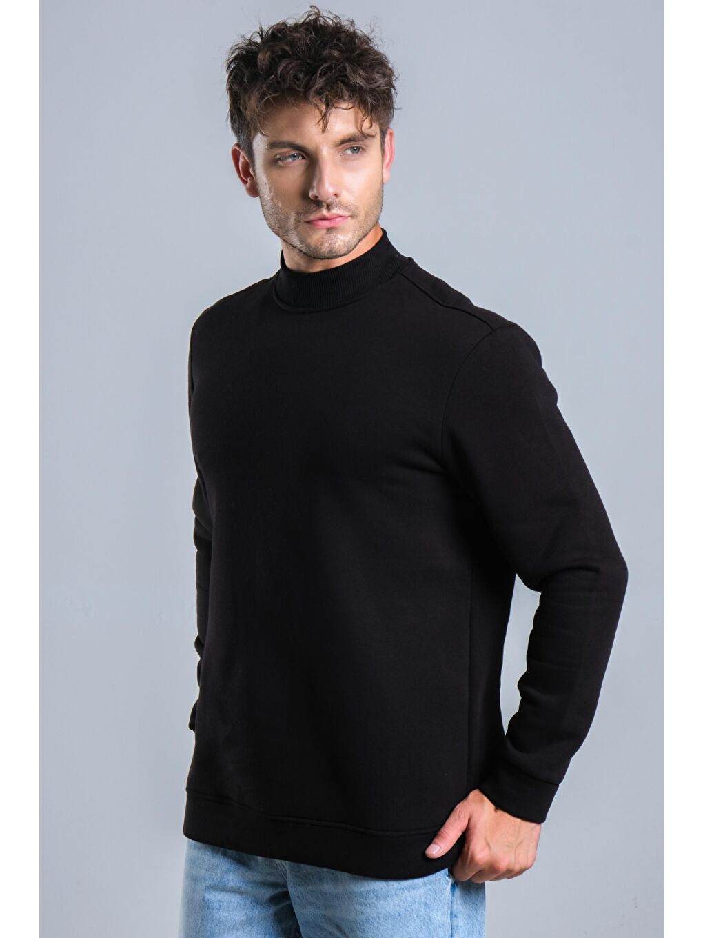 Siyah Balıkçı Yaka Şardonlu 3 İplik Sweat MAR ÖR325-4