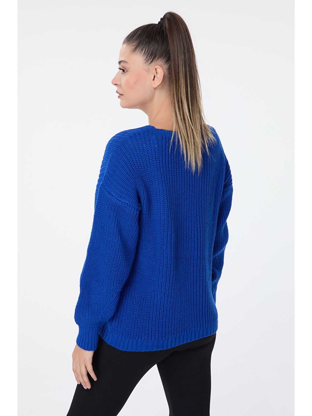 Mavi Düğmeli Mini Triko Hırka Saks - 27626-9