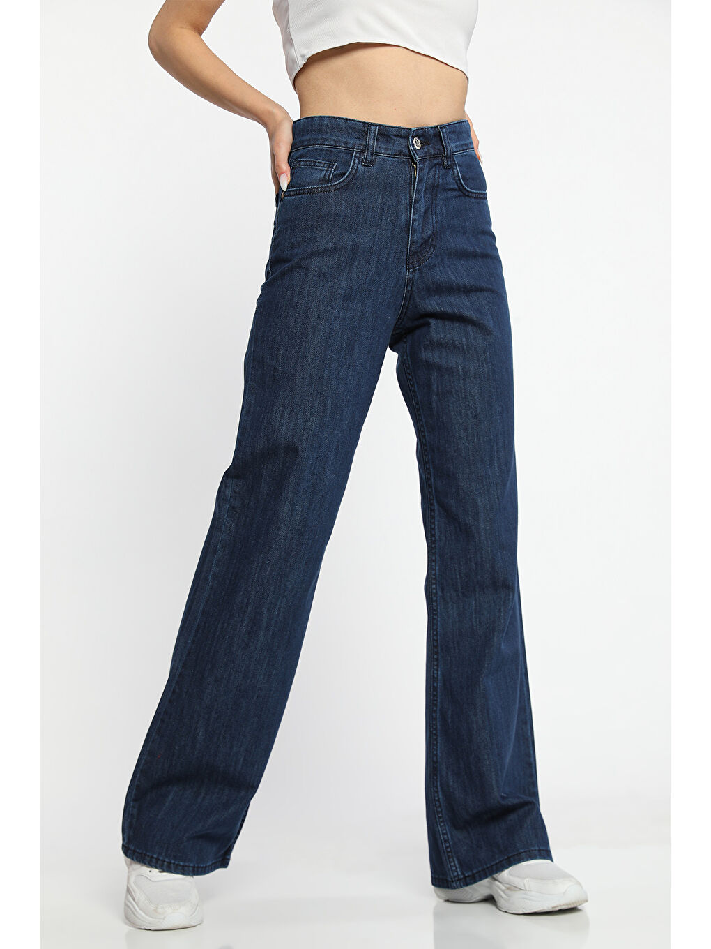 Lacivert Kadın Yüksek Bel Palazzo Jean Pantolon-1