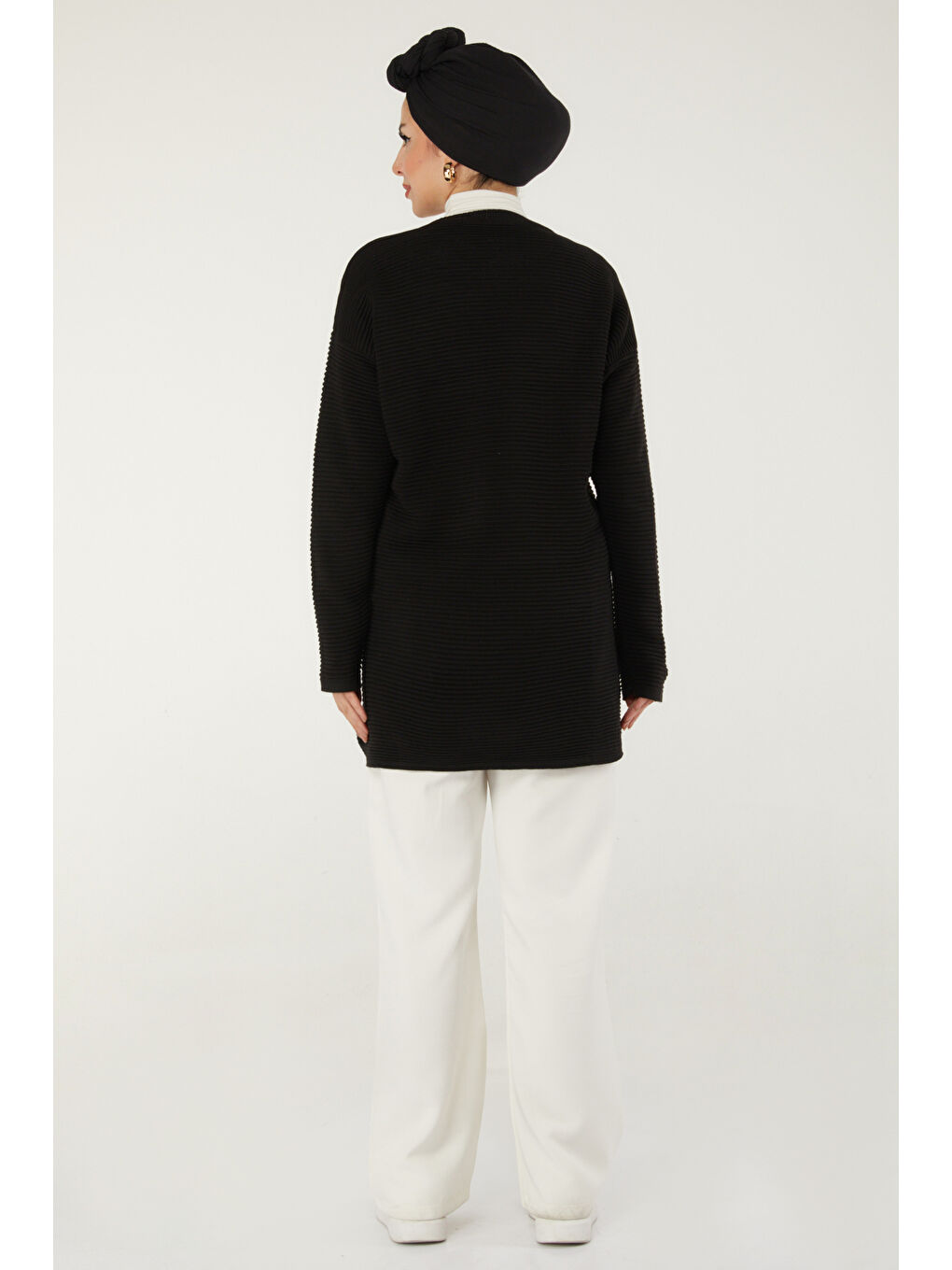 Fitilli Düğmeli Triko Kazak Siyah - 27636-5