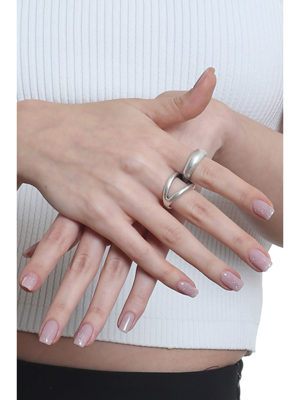 Gri Kadın İki Parmak Tasarım Yüzük-4