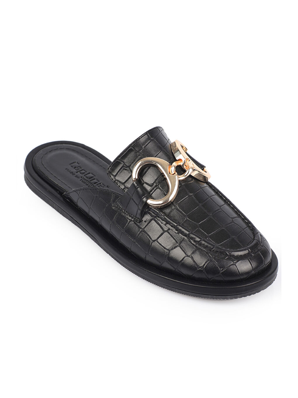 Siyah Metal Tokalı Kapalı Kadın Terlik-1