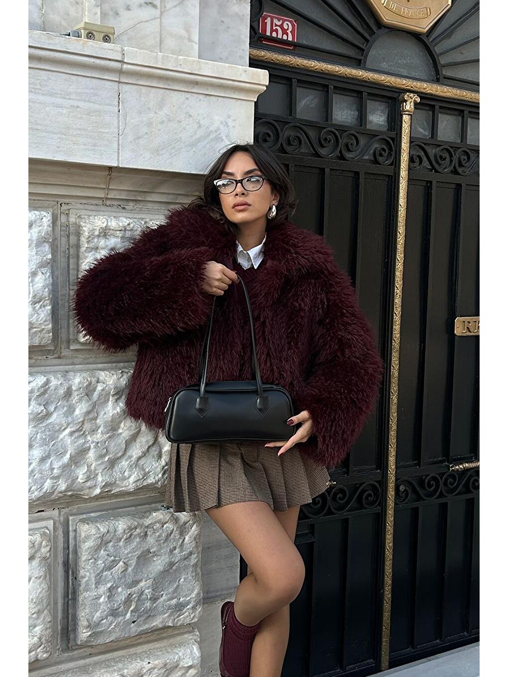 Boheme Vintage Bowling Çanta Siyah-11