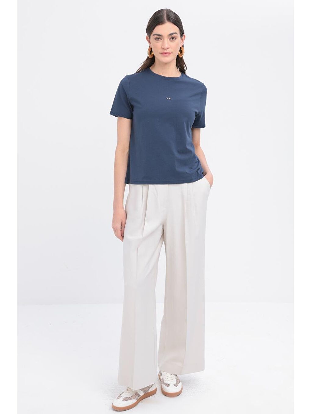 İndigo-Kısa Kollu Basic T-Shirt-1