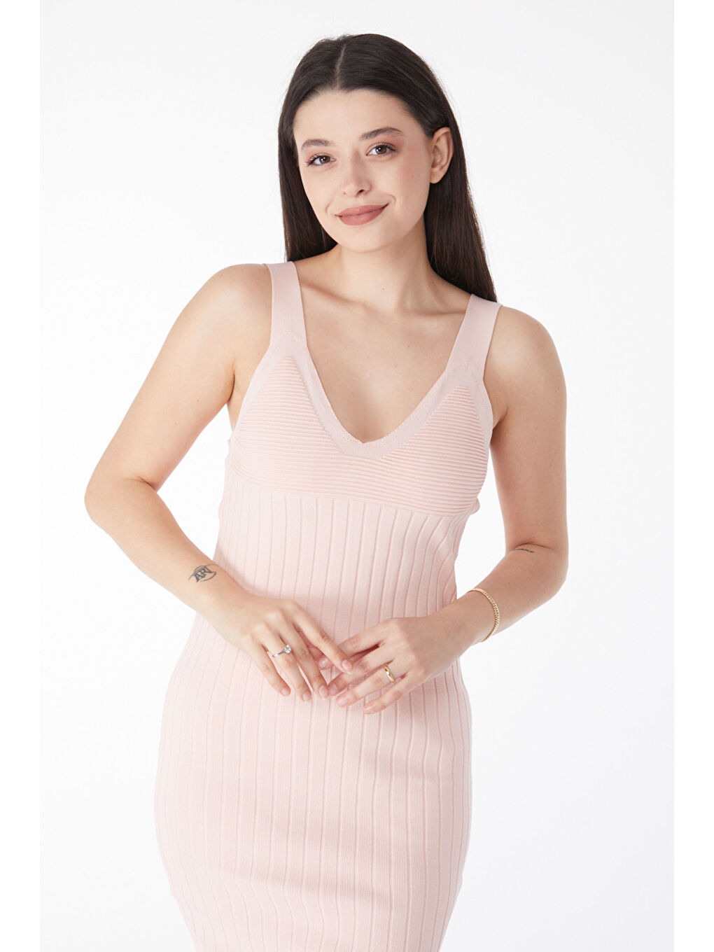 Turuncu Askılı Midi Triko Elbise Yavruagzi - 27650-2