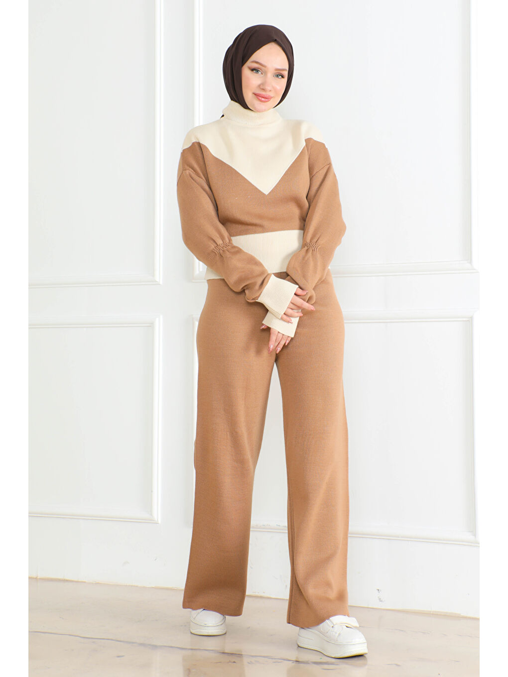 Bej Garnili Triko İkili Takım Vizon - 27640-1