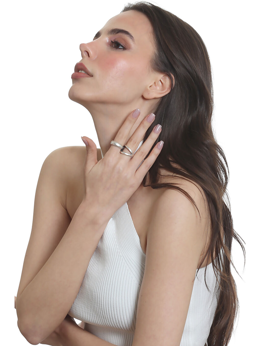 Gri Kadın İki Parmak Tasarım Yüzük-8