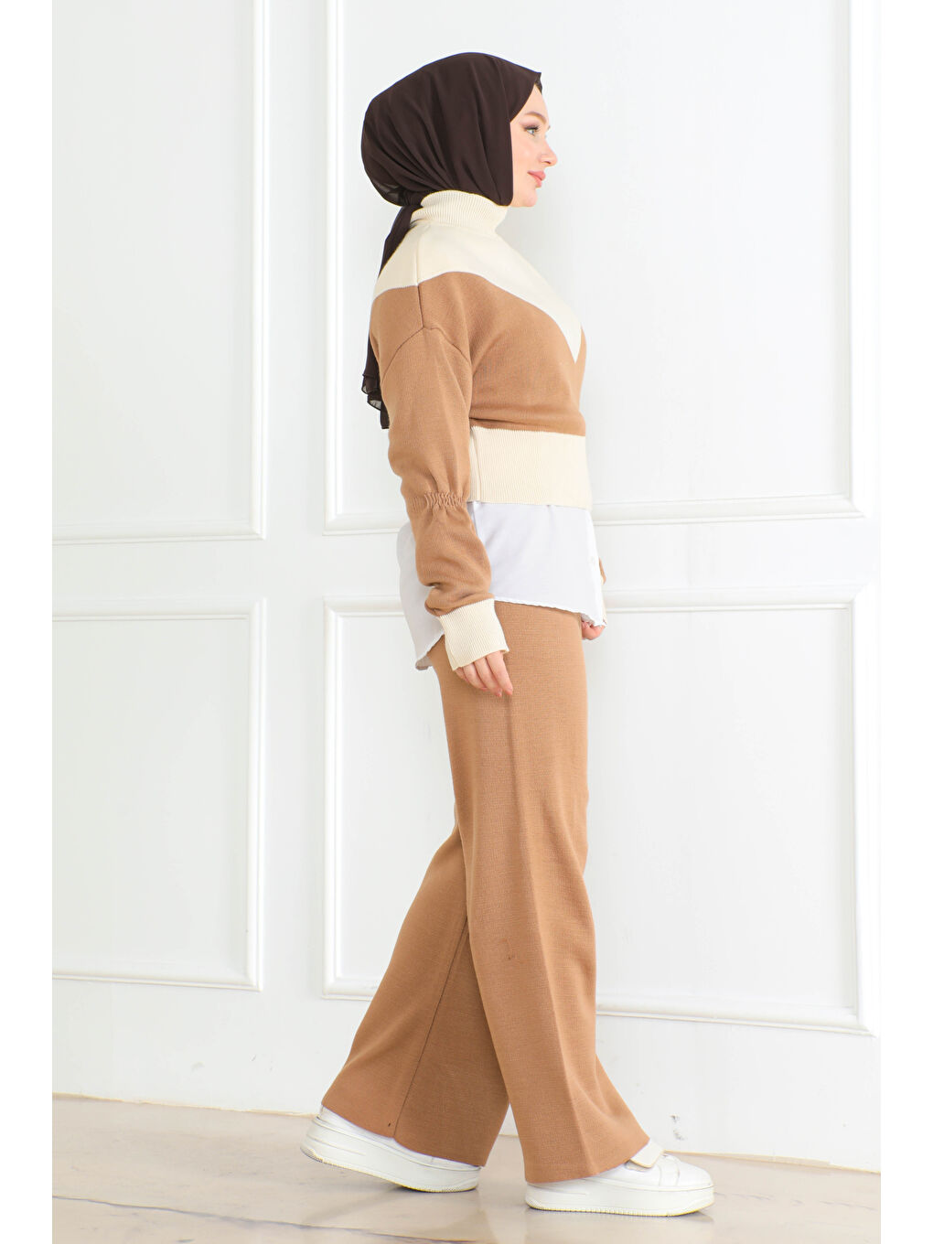 Bej Garnili Triko İkili Takım Vizon - 27640-2