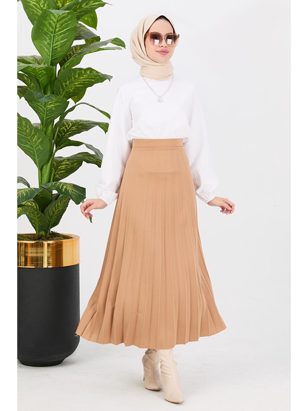 Orta Kadın Bej Etek - 11033-1